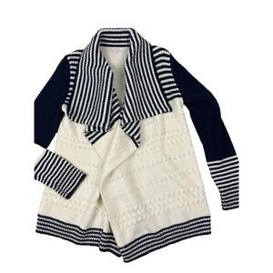 GAP Womens Medium Open‎ Cardigan Cable Knit Stripes Wool Blend Shawl Collar Navy